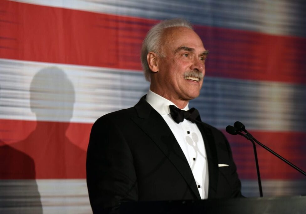 Rocky Bleier, Vietnam Veteran and Super Bowl Champion, addresses the USO of Metropolitan Washington-Baltimore's 35th Annual Awards Dinner, Arlington, Va., March 21, 2017. (U.S. Army National Guard photo by Sgt. 1st Class Jim Greenhill)